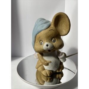 Vintage Sleepy Mouse Night Light Nursery Baby Ceramic Brown‎ Blue Hat Bottle 6"